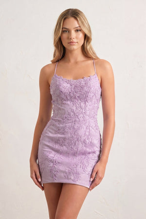 Lavender Sheath Spaghetti Straps Lace Short Homecoming Dresses-SHEISME