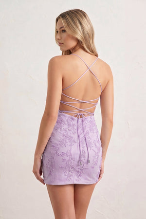 Lavender Sheath Spaghetti Straps Lace Short Homecoming Dresses-SHEISME