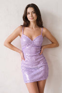 Lavender Spaghetti Straps Bodycon Satin Homecoming Dress with Sequins | SHEISME