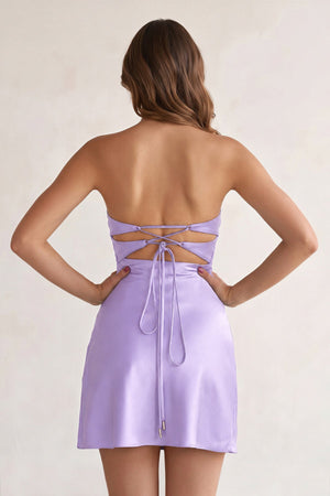 Lavender Strapless Sheath Satin Pleated Cutout Short Homecoming Dresses - SHEISME