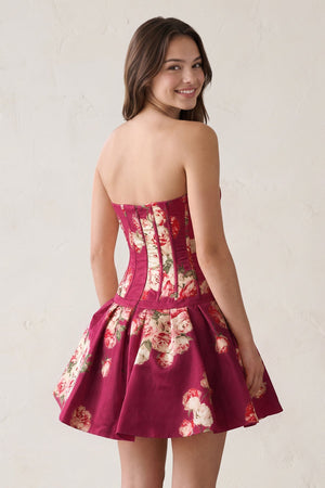Mulberry Sweetheart A-Line Floral Printed Satin Corset Homecoming Dress (2) | SHEISME