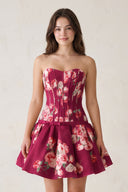 Mulberry Sweetheart A-Line Floral Printed Satin Corset Homecoming Dress | SHEISME