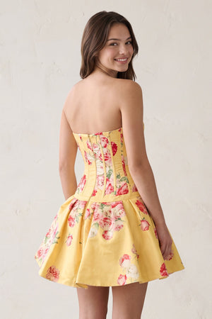 Lemon Sweetheart A-Line Floral Printed Satin Corset Homecoming Dress (2) | SHEISME