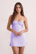 Lilac Strapless Sheath Satin Ruched Homecoming Dress with Lace-Up Back | SHEISME