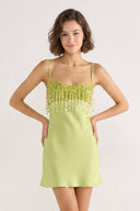 Lime Green Sheath Fringed Satin Homecoming Dress With Sequins (3) | SHEISME