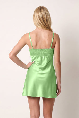 Lime Green Sheath Spaghetti Straps Satin Homecoming Dress (2) | SHEISME