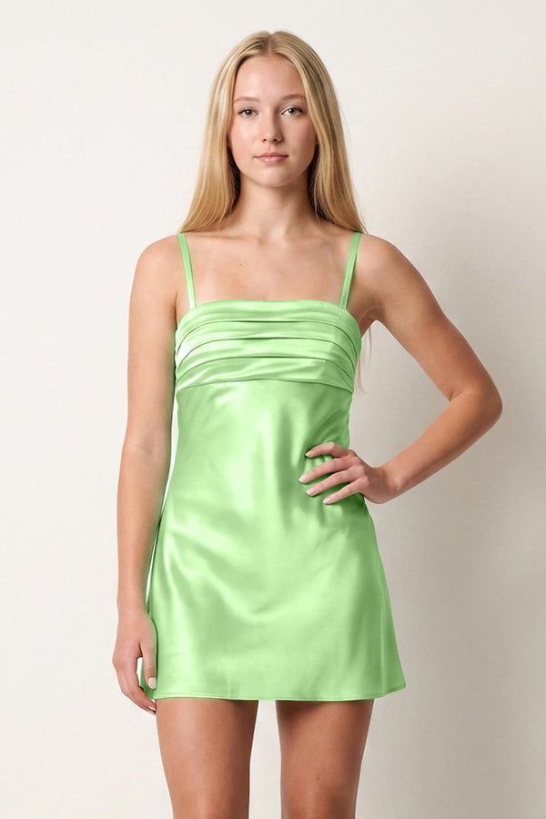 Lime Green Sheath Spaghetti Straps Satin Homecoming Dress | SHEISME