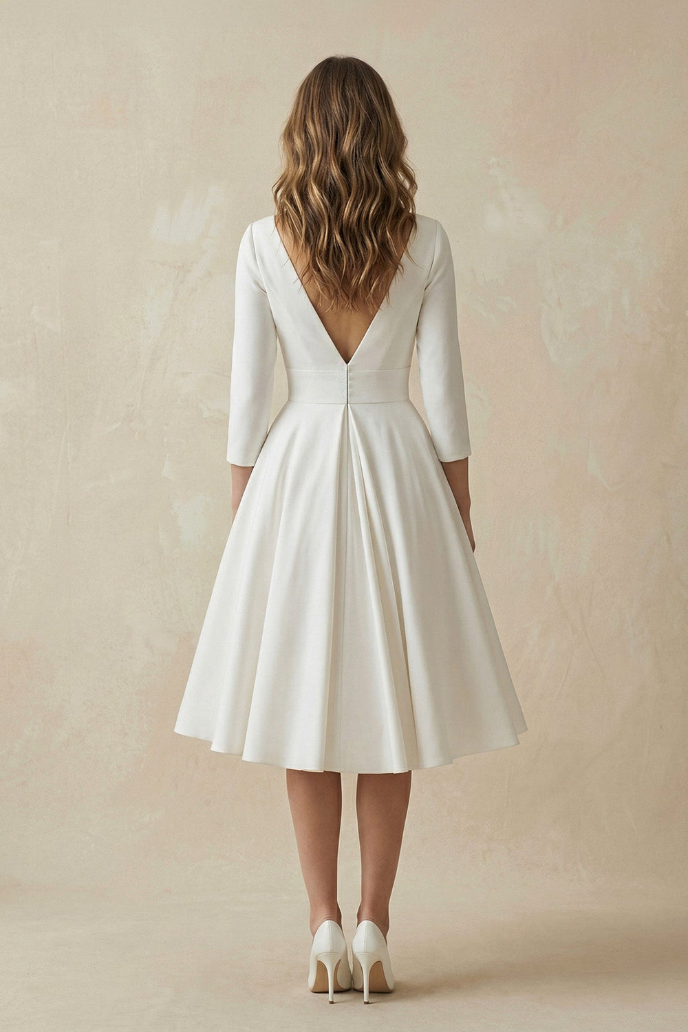 Long Sleeves A Line Satin Wedding Dress in White - SHE IS ME Wedding Dresses