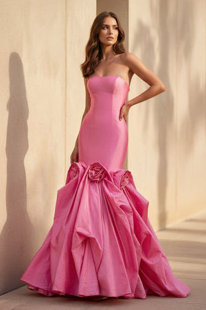 Mermaid 3D Floral Appliques Gown in Fuchsia - SHE IS ME