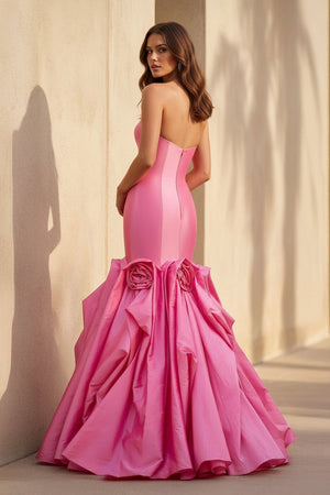 Mermaid 3D Floral Appliques Gown in Fuchsia - SHE IS ME