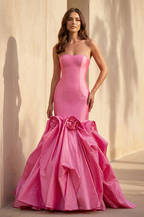 Mermaid 3D Floral Appliques Gown in Fuchsia - SHE IS ME