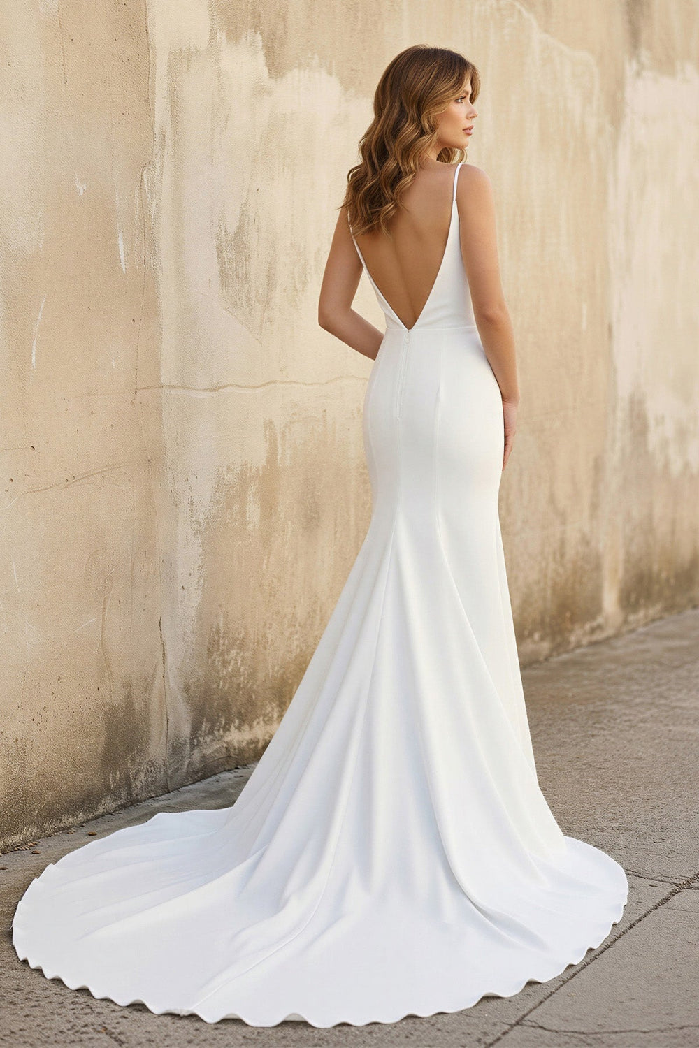 Mermaid Backless Satin Wedding Dress in White - SHE IS ME Wedding Dresses