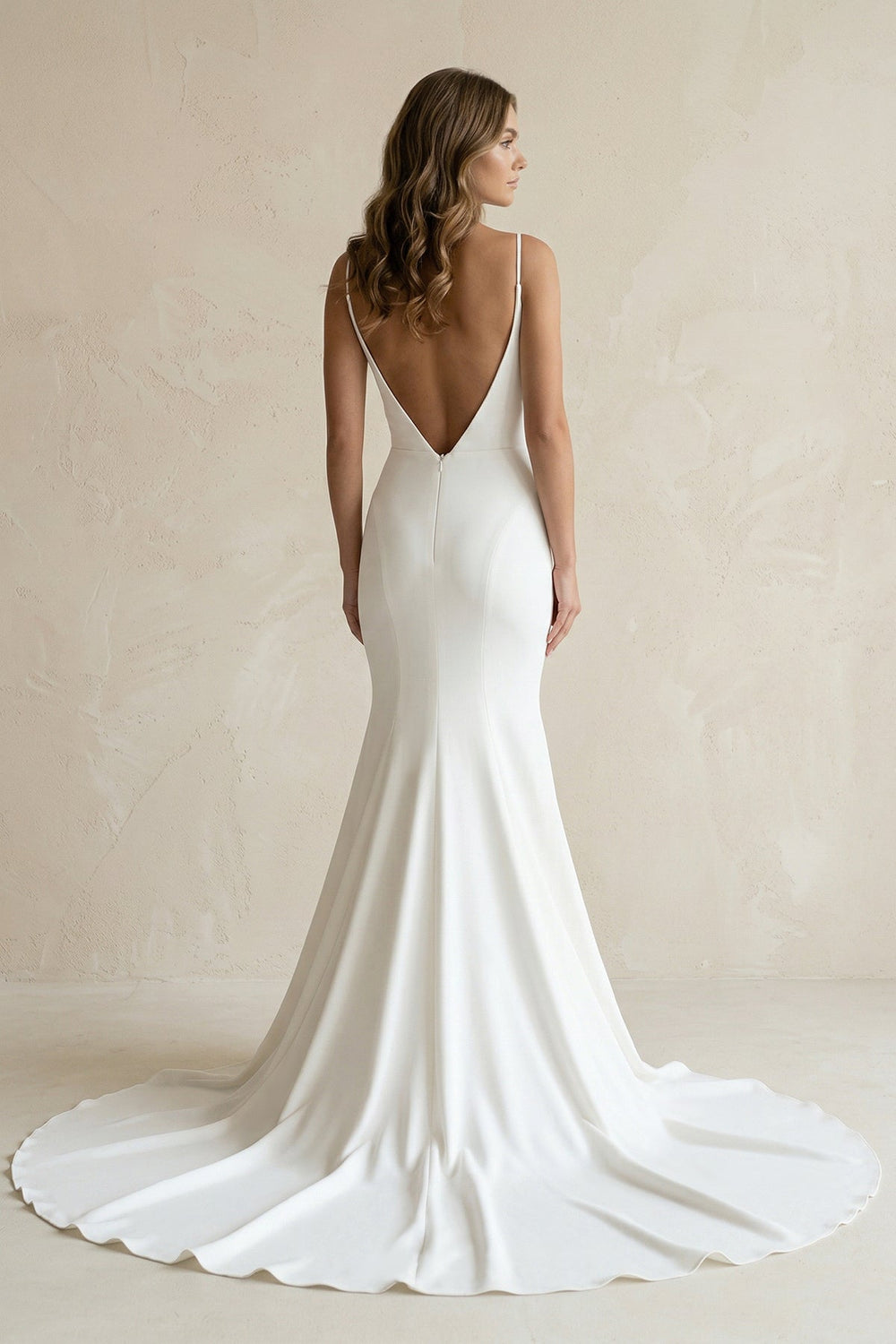 Mermaid Backless Satin Wedding Dress in White - SHE IS ME Wedding Dresses