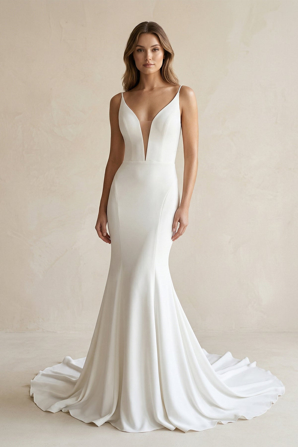 Mermaid Backless Satin Wedding Dress in White - SHE IS ME Wedding Dresses