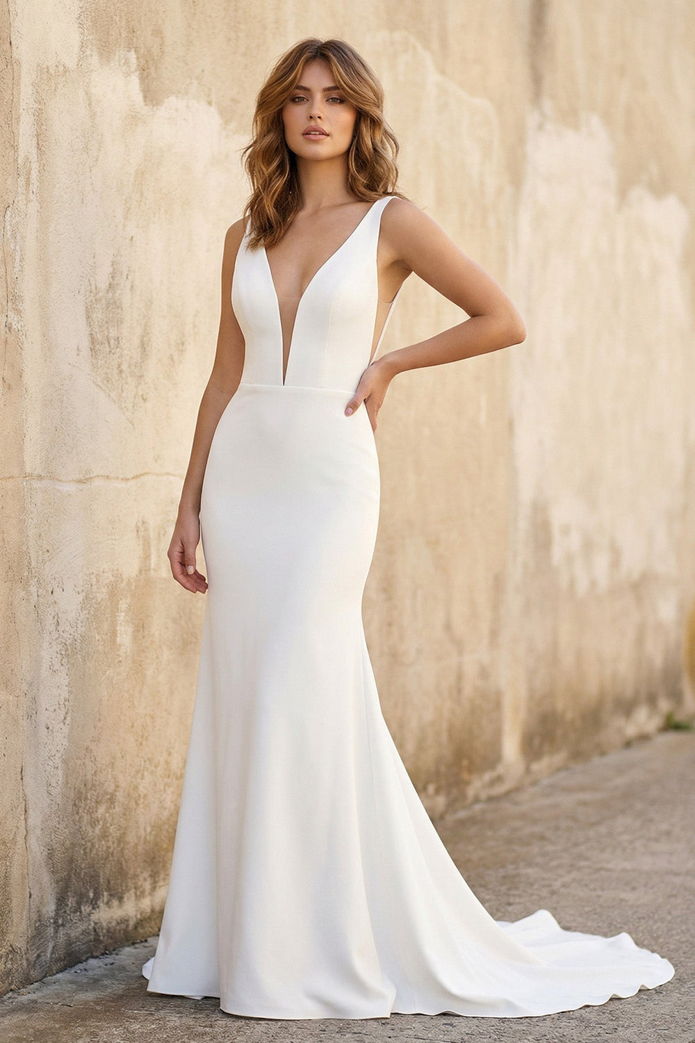 Mermaid Backless Satin Wedding Dress in White - SHE IS ME Wedding Dresses