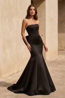 Mermaid Bow Gown With Pearls in Black - SHE IS ME