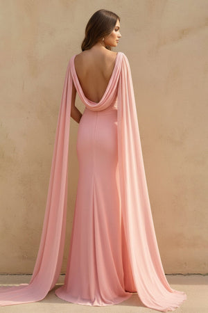 Mermaid Cape Sleeves Gown in Pink - SHE IS ME