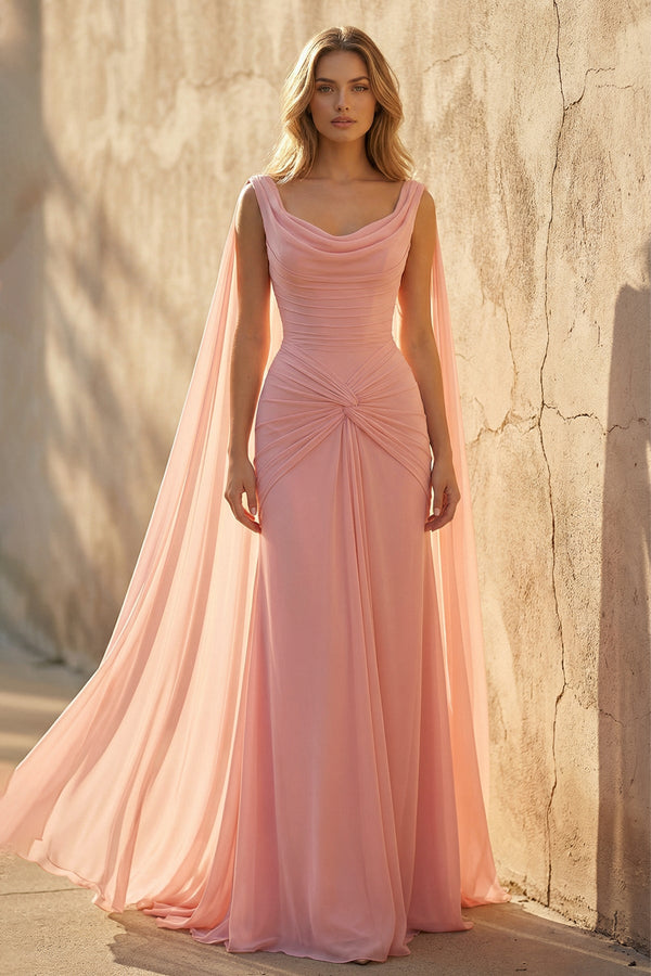 Mermaid Cape Sleeves Gown in Pink - SHE IS ME