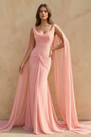 Mermaid Cape Sleeves Gown in Pink - SHE IS ME