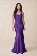 Mermaid Cowl Neck Satin Bridesmaid Dress with Bow in Amethyst - SHE IS ME Bridesmaid Dresses