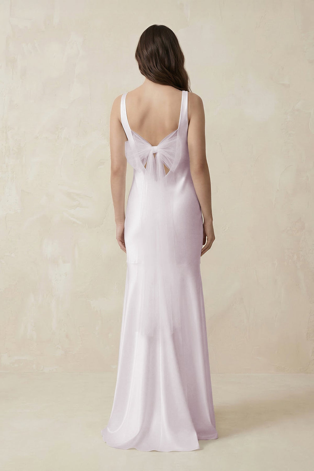 Mermaid Cowl Neck Satin Bridesmaid Dress with Bow in Dusk - SHE IS ME Bridesmaid Dresses
