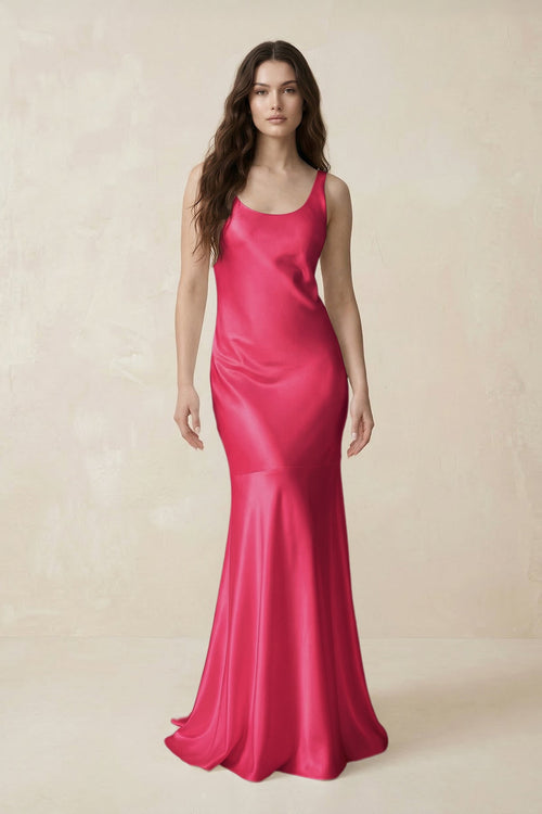 Mermaid Cowl Neck Satin Bridesmaid Dress with Bow in Fuchsia - SHE IS ME Bridesmaid Dresses
