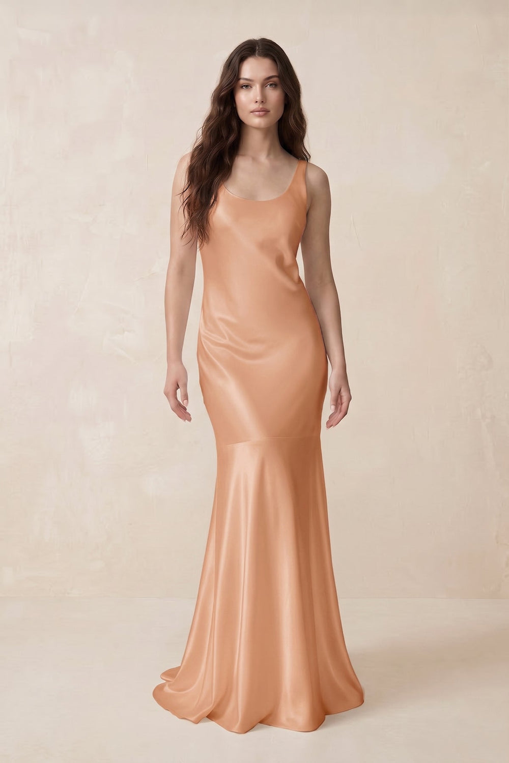 Mermaid Cowl Neck Satin Bridesmaid Dress with Bow in Golden Champagne - SHE IS ME Bridesmaid Dresses