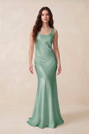 Mermaid Cowl Neck Satin Bridesmaid Dress with Bow in Mint Green - SHE IS ME Bridesmaid Dresses