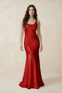 Mermaid Cowl Neck Satin Bridesmaid Dress with Bow in Spice - SHE IS ME Bridesmaid Dresses