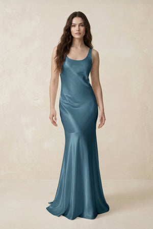 Mermaid Cowl Neck Satin Bridesmaid Dress with Bow in Twilight - SHE IS ME Bridesmaid Dresses