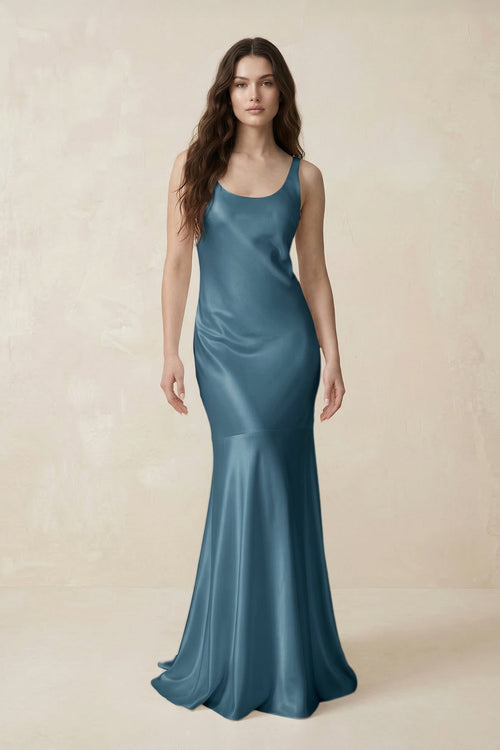 Mermaid Cowl Neck Satin Bridesmaid Dress with Bow in Twilight - SHE IS ME Bridesmaid Dresses