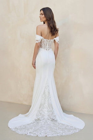 Mermaid Lace Off The Shoulder Wedding Dress in White - SHE IS ME Wedding Dresses