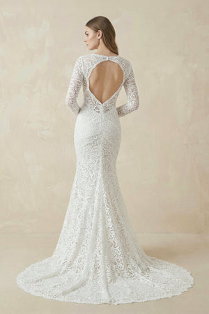 Mermaid Lace V - Neck Long Sleeves Wedding Dress in White - SHE IS ME Wedding Dresses