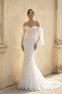 Mermaid Off The Shoulder Lace Wedding Dress in White and Nude - SHE IS ME Wedding Dresses