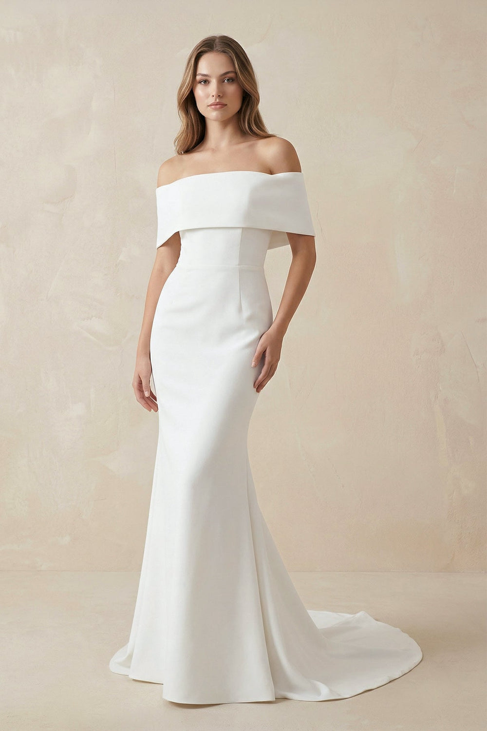 Mermaid Off - The - Shoulder Satin Wedding Dresses in White - SHE IS ME Wedding Dresses