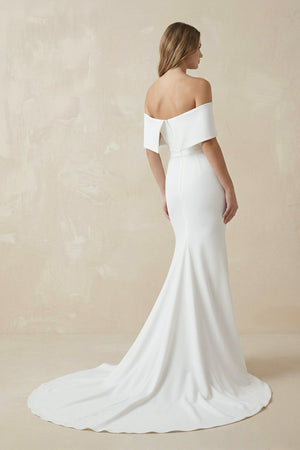 Mermaid Off - The - Shoulder Satin Wedding Dresses in White - SHE IS ME Wedding Dresses