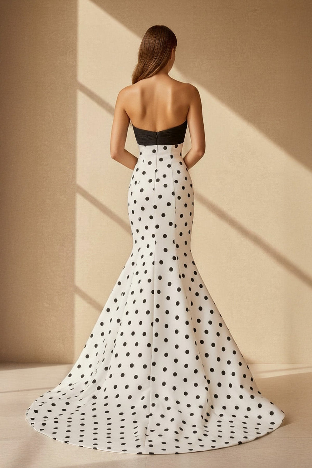Mermaid Polka Dot Gown in Black and White - SHE IS ME