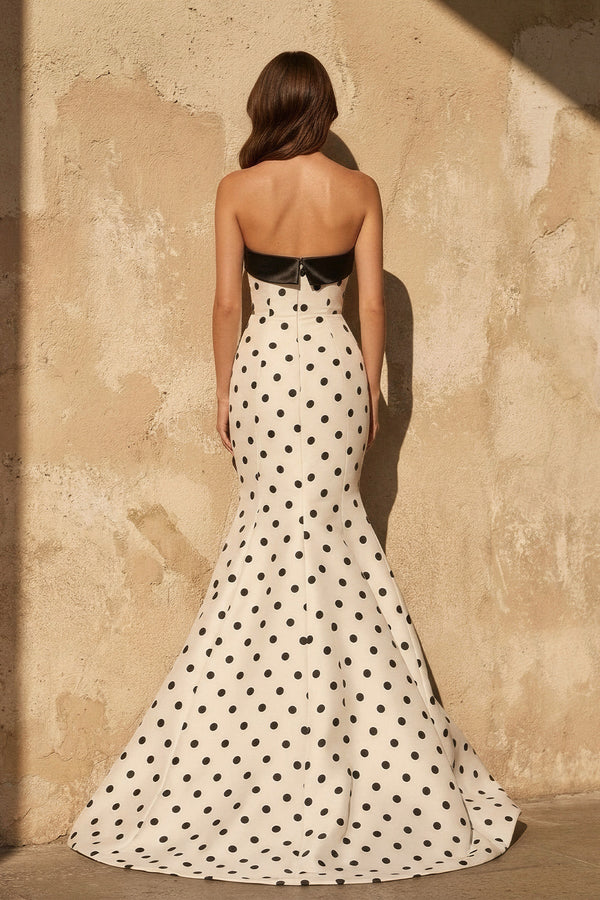 Mermaid Polka Dot Gown in Ivory - SHE IS ME