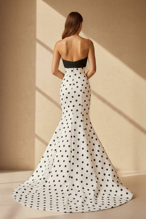 Mermaid Polka Dot Prom Dress in Black and White - SHE IS ME PROM DRESSES