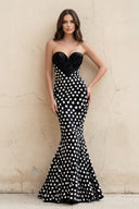 Mermaid Polka Dot Strapless Gown in Black - SHE IS ME PROM DRESSES