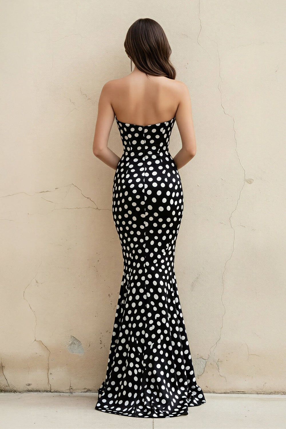 Mermaid Polka Dot Strapless Gown in Black - SHE IS ME PROM DRESSES