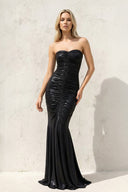 Mermaid Ruched Metallic Maxi Dress in Black - SHE IS ME