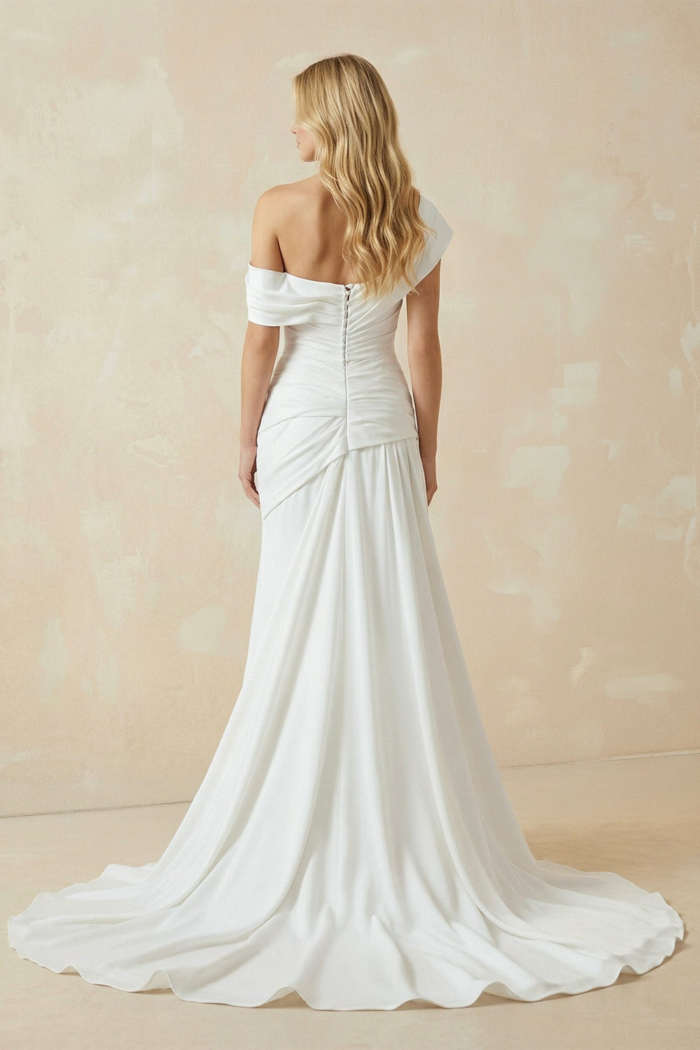 Mermaid Ruched Off The Shoulder Chiffon Wedding Dress - SHE IS ME Wedding Dresses