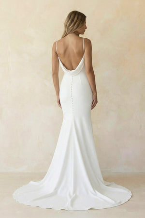 Mermaid Satin Backless Sweep Train Wedding Dress in White - SHE IS ME Wedding Dresses