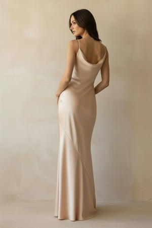 Mermaid Satin Maxi Dress in Champagne - SHE IS ME