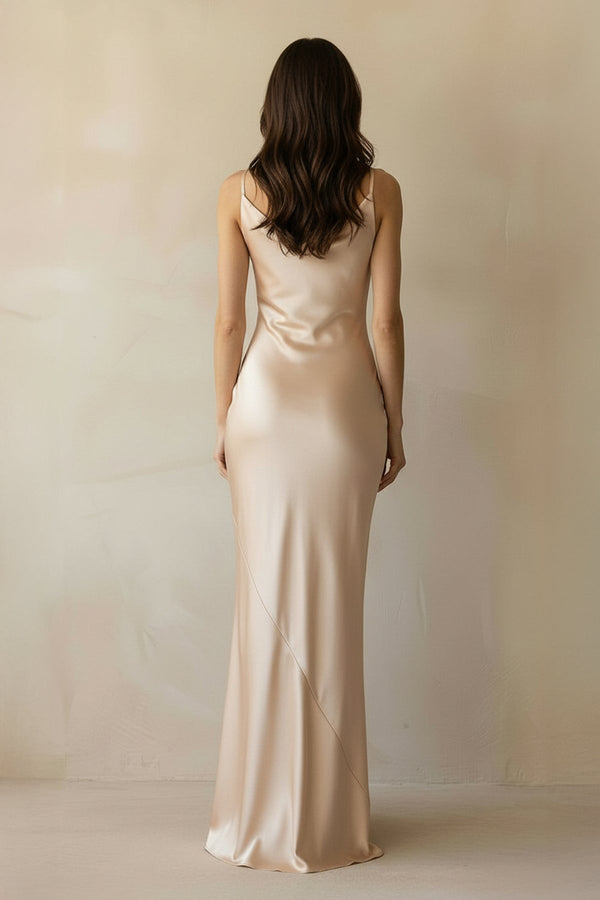 Mermaid Satin Maxi Dress in Champagne - SHE IS ME