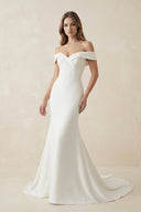 Mermaid Satin Off The Shoulder Wedding Dress in White - SHE IS ME Wedding Dresses