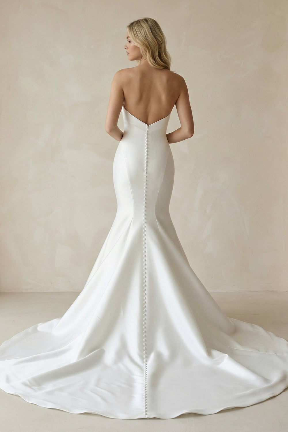 Mermaid Satin Strapless Maxi Wedding Dress in White - SHE IS ME Wedding Dresses