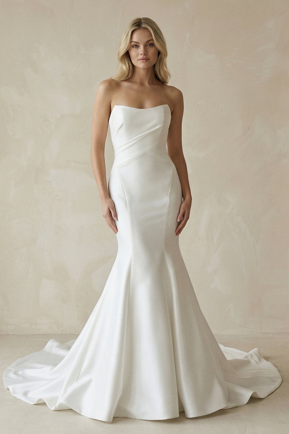 Mermaid Satin Strapless Maxi Wedding Dress in White - SHE IS ME Wedding Dresses