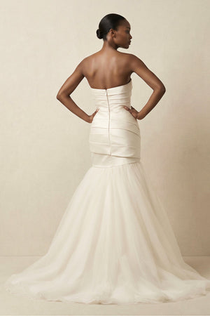 Mermaid Satin Strapless Pleated Wedding Dress in White - SHE IS ME Wedding Dresses